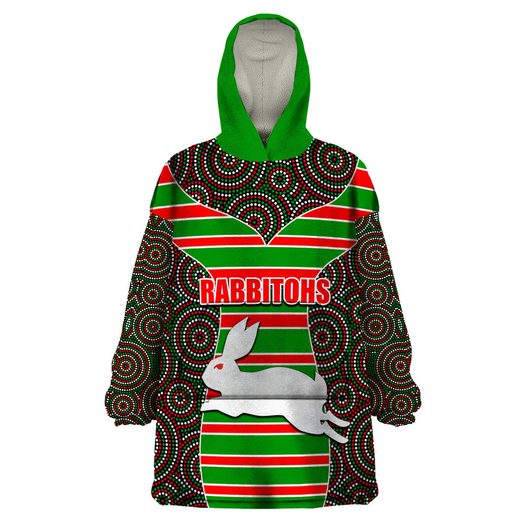 NRL - Rabbitohs Wearable Blanket Hoodie Mix Dot Aboriginal - Vibe Hoodie Shop