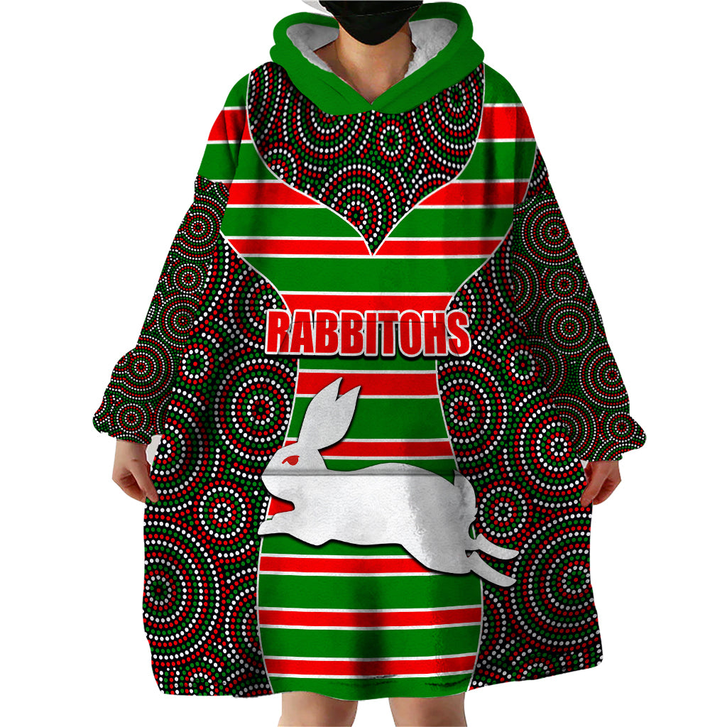 NRL - Rabbitohs Wearable Blanket Hoodie Mix Dot Aboriginal - Vibe Hoodie Shop