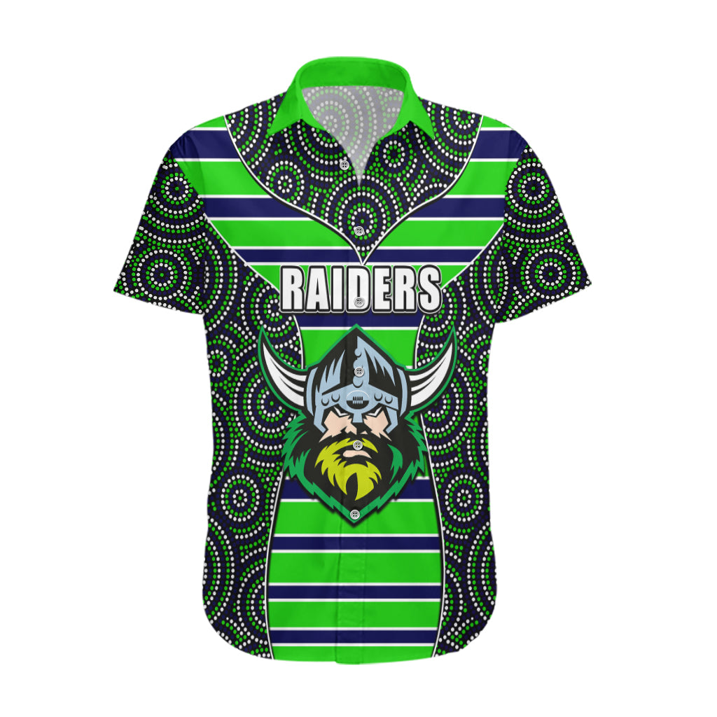NRL - Raiders Hawaiian Shirt Mix Dot Aboriginal - Vibe Hoodie Shop
