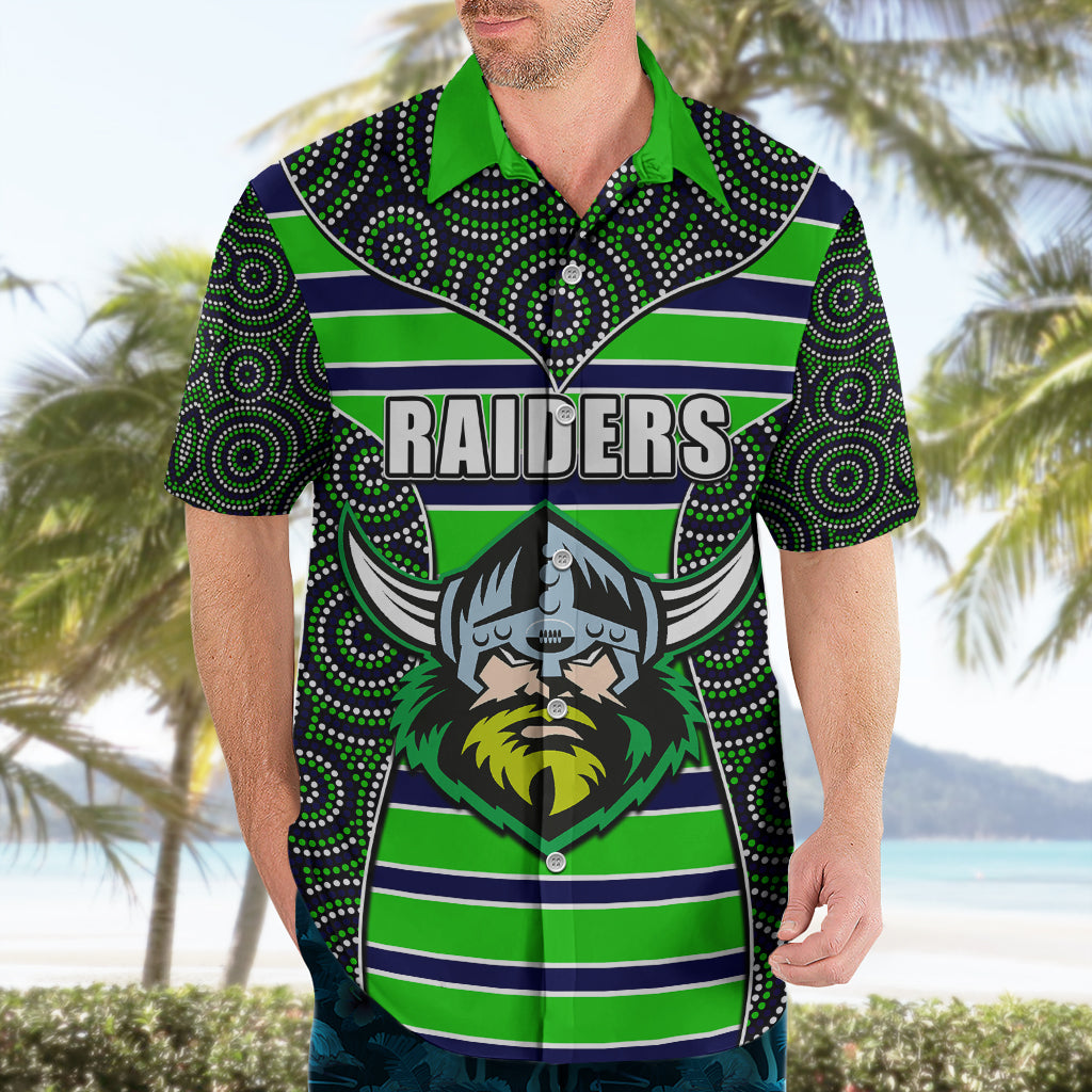 NRL - Raiders Hawaiian Shirt Mix Dot Aboriginal - Vibe Hoodie Shop