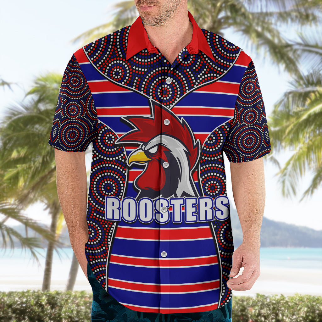 NRL - Rooster Hawaiian Shirt Mix Dot Aboriginal - Vibe Hoodie Shop