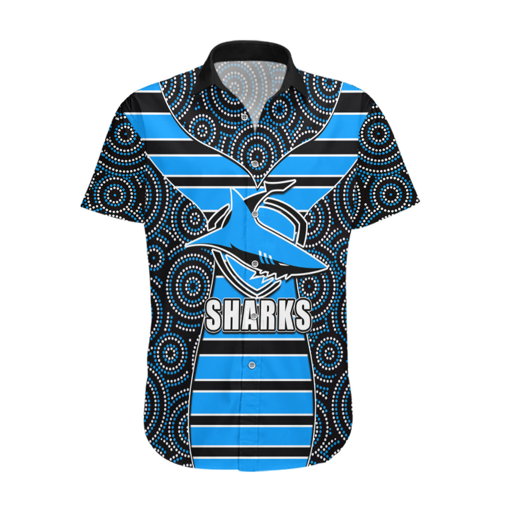NRL - Sharks Hawaiian Shirt Mix Dot Aboriginal - Vibe Hoodie Shop
