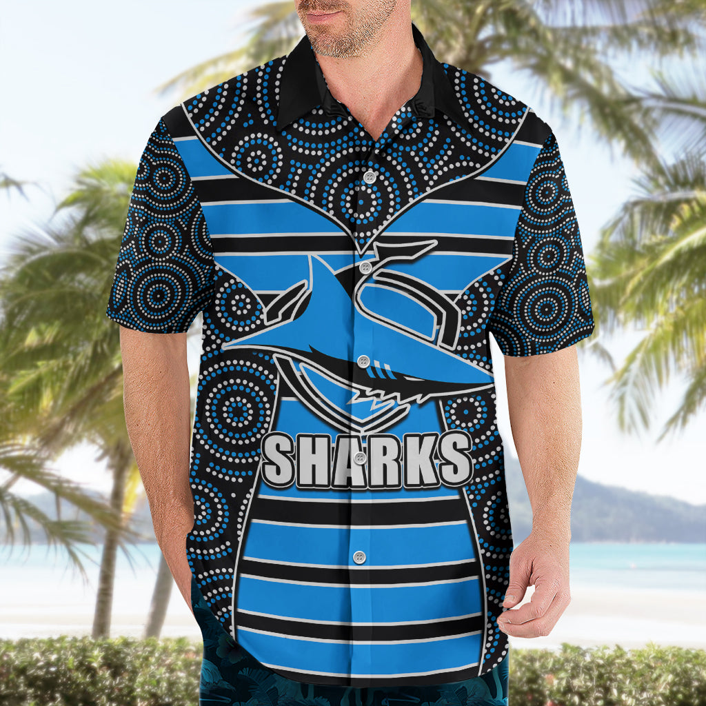 NRL - Sharks Hawaiian Shirt Mix Dot Aboriginal - Vibe Hoodie Shop
