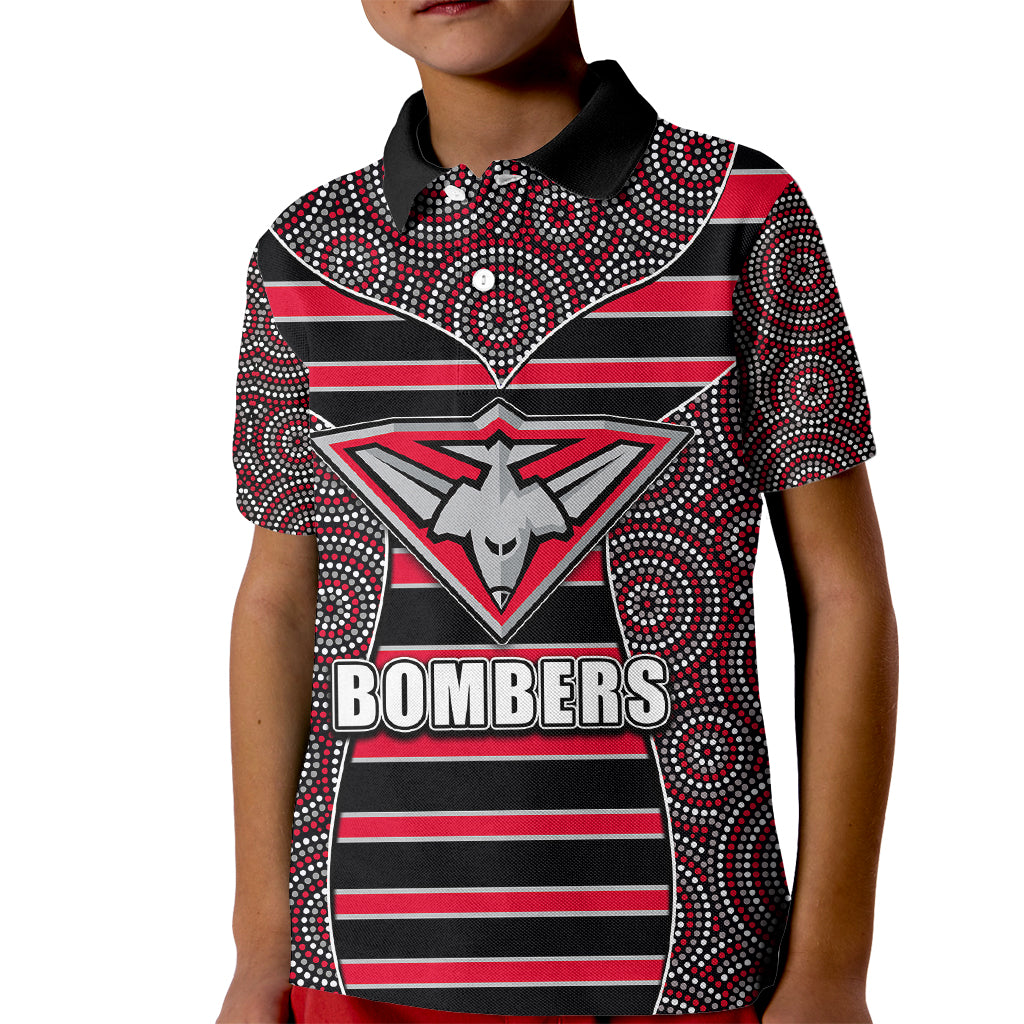 AFL - Bombers Kid Polo Shirt Mix Dot Aboriginal - Vibe Hoodie Shop