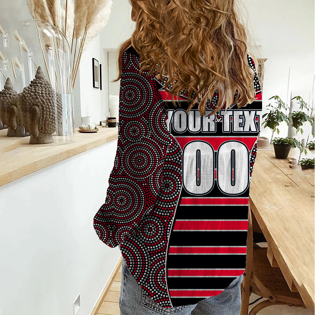 AFL - Bombers Women Casual Shirt Mix Dot Aboriginal - Vibe Hoodie Shop