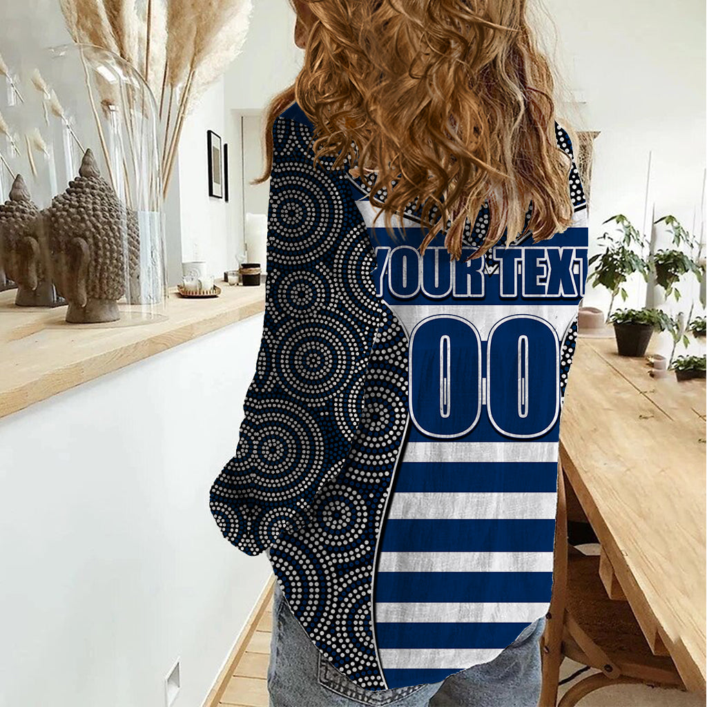 AFL - Cats Women Casual Shirt Mix Dot Aboriginal - Vibe Hoodie Shop