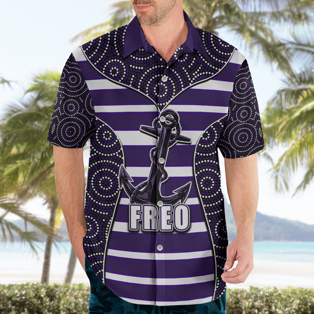 AFL - Freo Hawaiian Shirt Mix Dot Aboriginal - Vibe Hoodie Shop