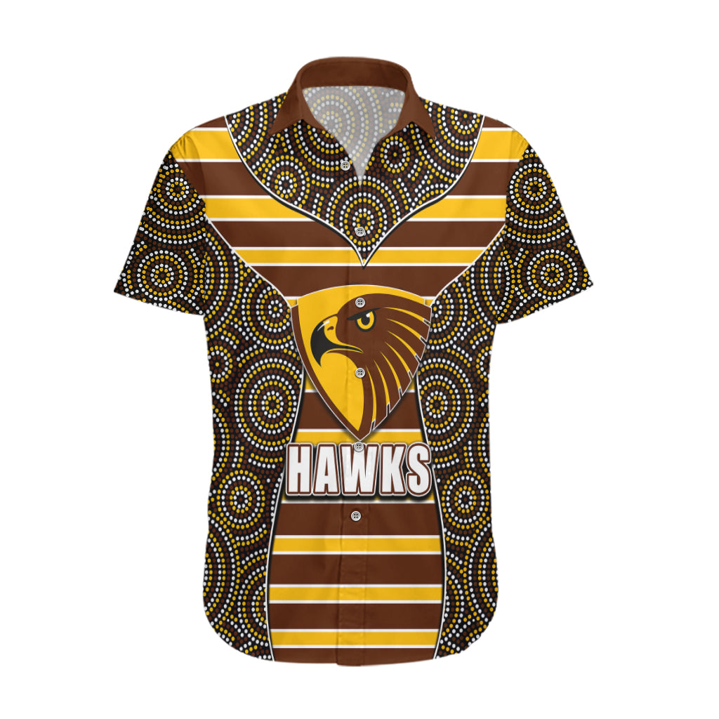 AFL - Hawks Hawaiian Shirt Mix Dot Aboriginal - Vibe Hoodie Shop