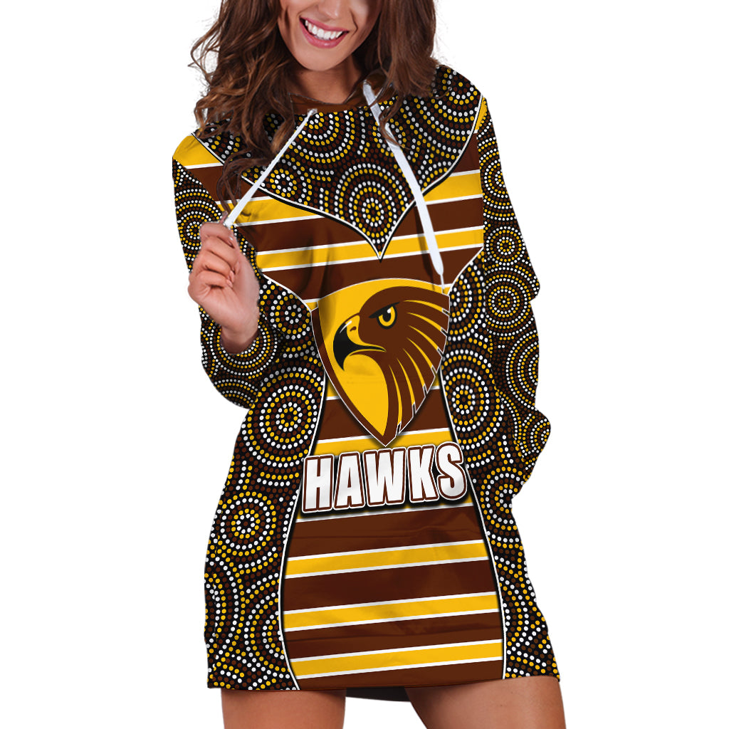 AFL - Hawks Hoodie Dress Mix Dot Aboriginal - Vibe Hoodie Shop