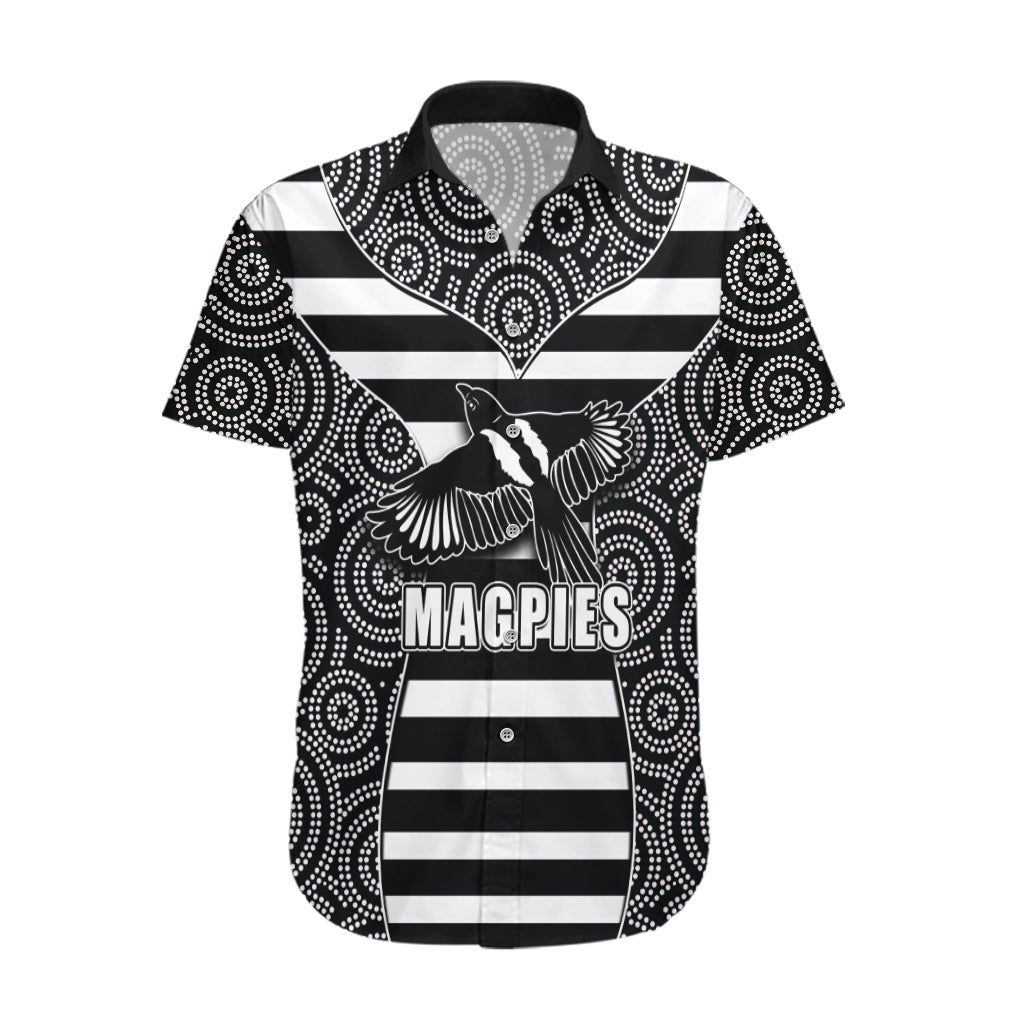 AFL - Magpies Hawaiian Shirt Mix Dot Aboriginal - Vibe Hoodie Shop