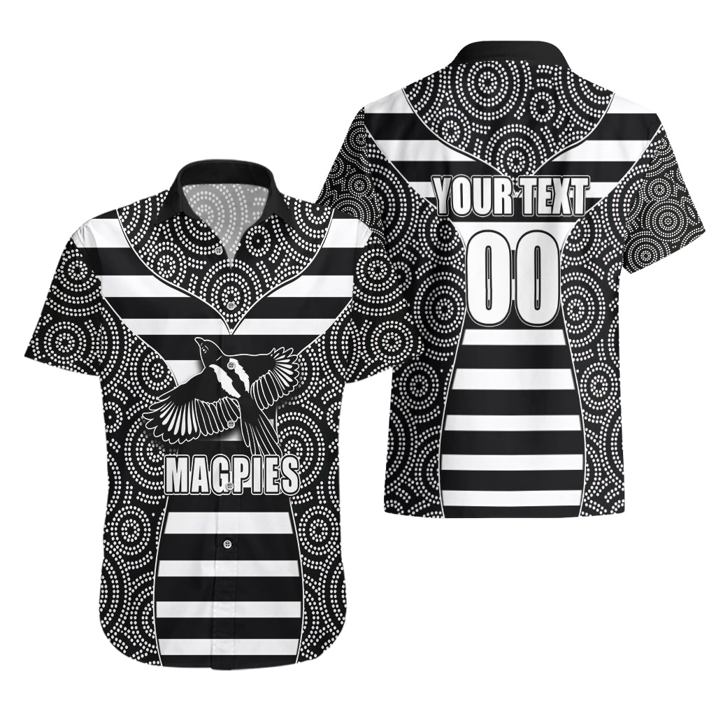 AFL - Magpies Hawaiian Shirt Mix Dot Aboriginal - Vibe Hoodie Shop