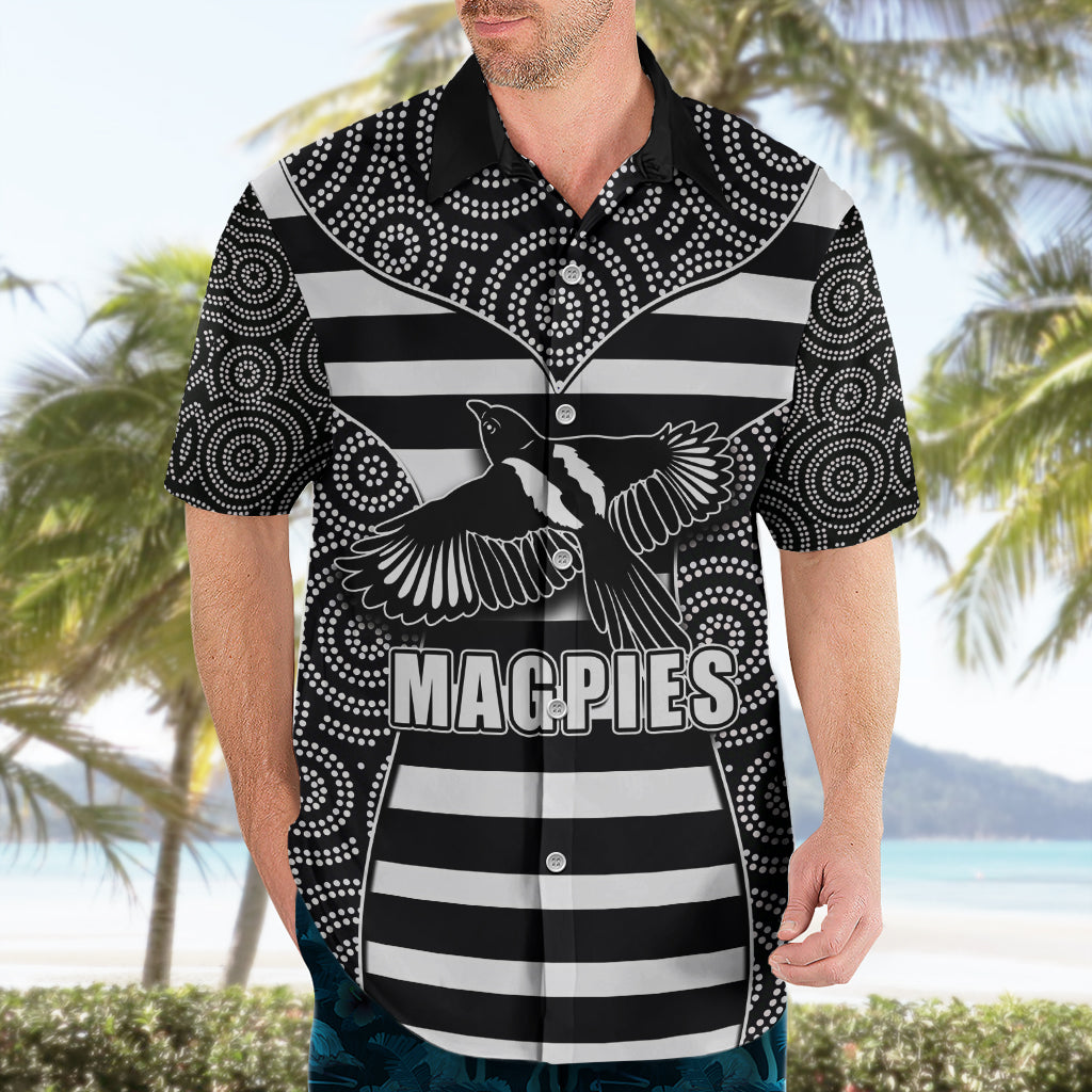 AFL - Magpies Hawaiian Shirt Mix Dot Aboriginal - Vibe Hoodie Shop