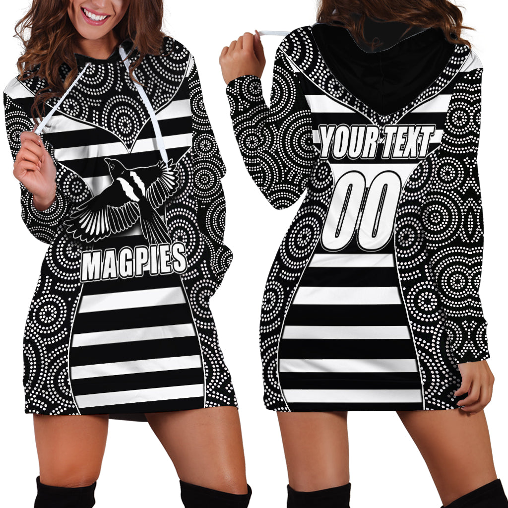 AFL - Magpies Hoodie Dress Mix Dot Aboriginal - Vibe Hoodie Shop