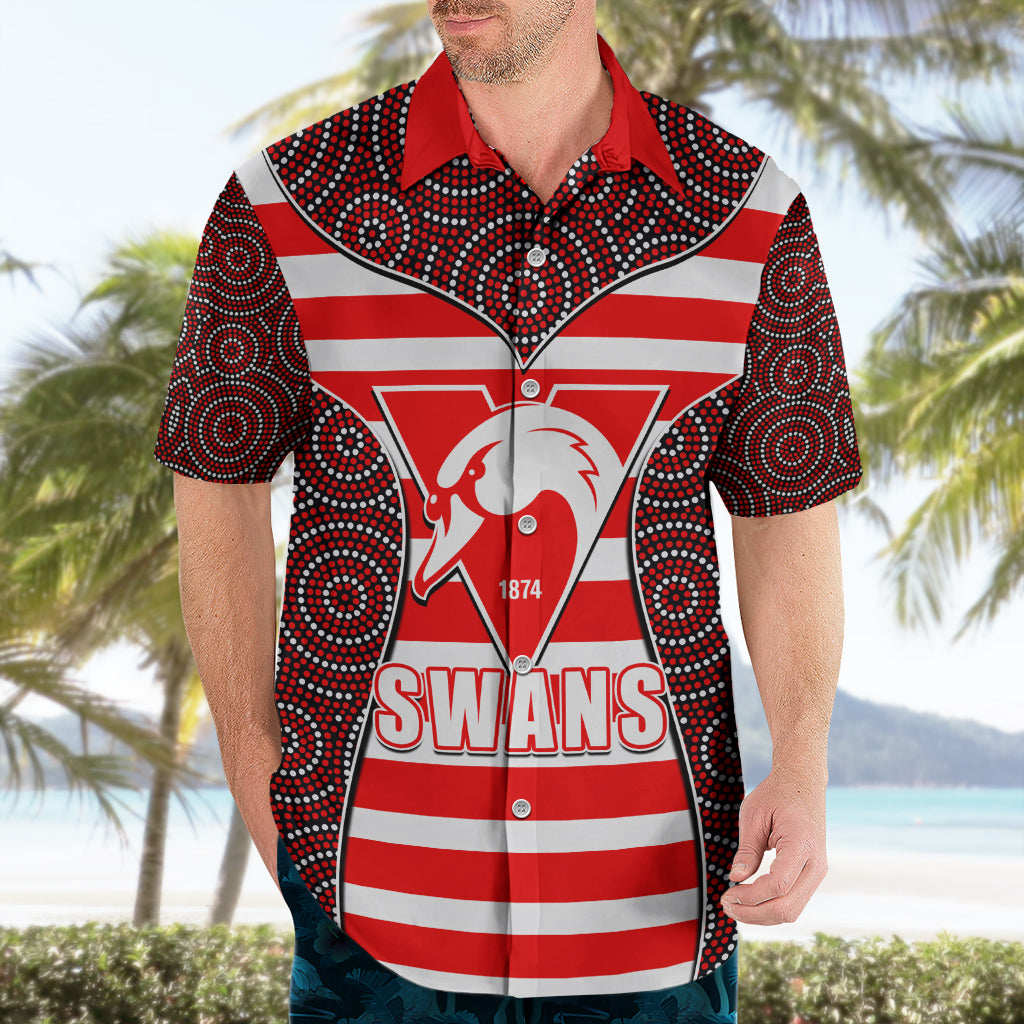AFL - Swans Hawaiian Shirt Mix Dot Aboriginal - Vibe Hoodie Shop