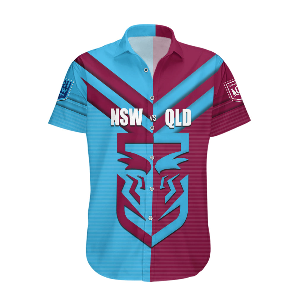 Custom NSW Blues Vs QLD Maroon Rugby Hawaiian Shirt - Vibe Hoodie Shop