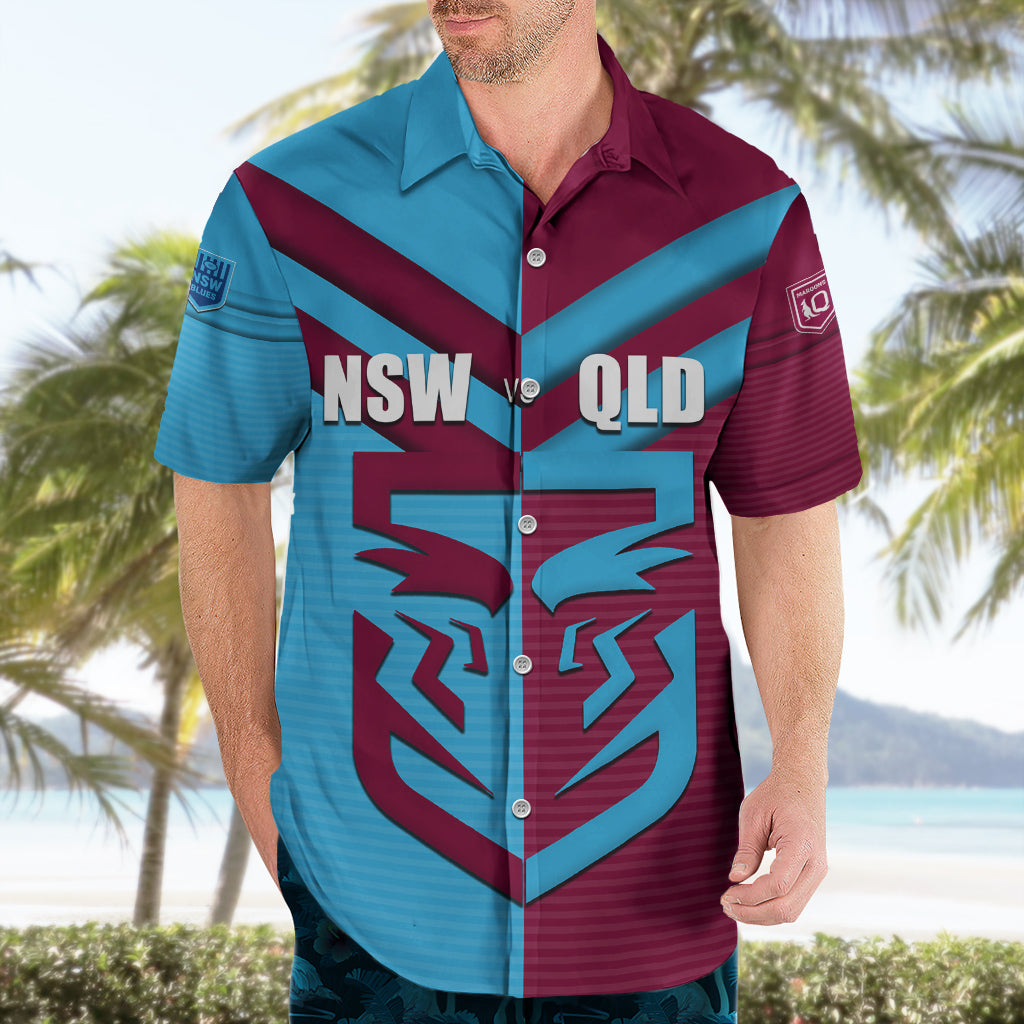 Custom NSW Blues Vs QLD Maroon Rugby Hawaiian Shirt - Vibe Hoodie Shop