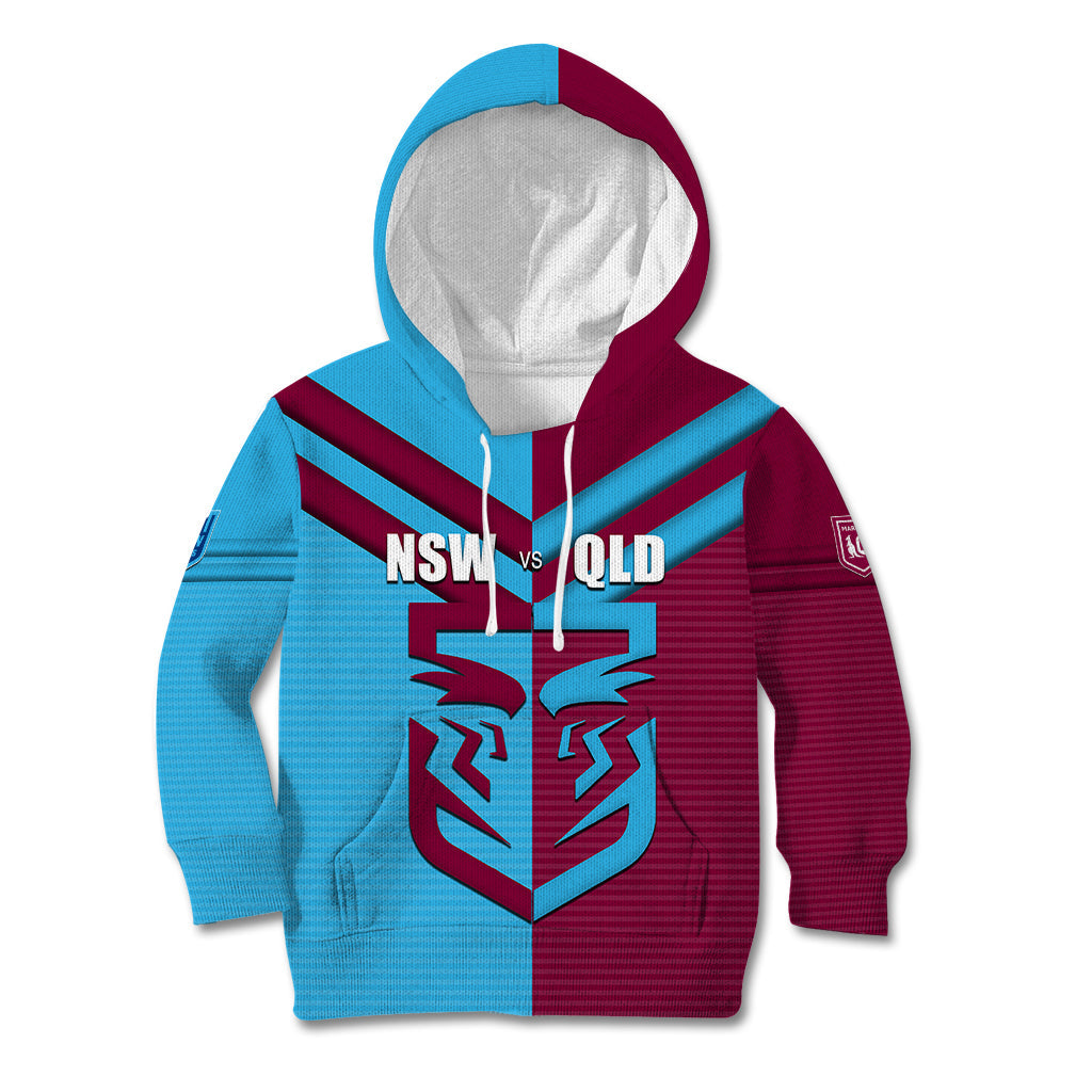 Custom NSW Blues Vs QLD Maroon Rugby Kid Hoodie - Vibe Hoodie Shop