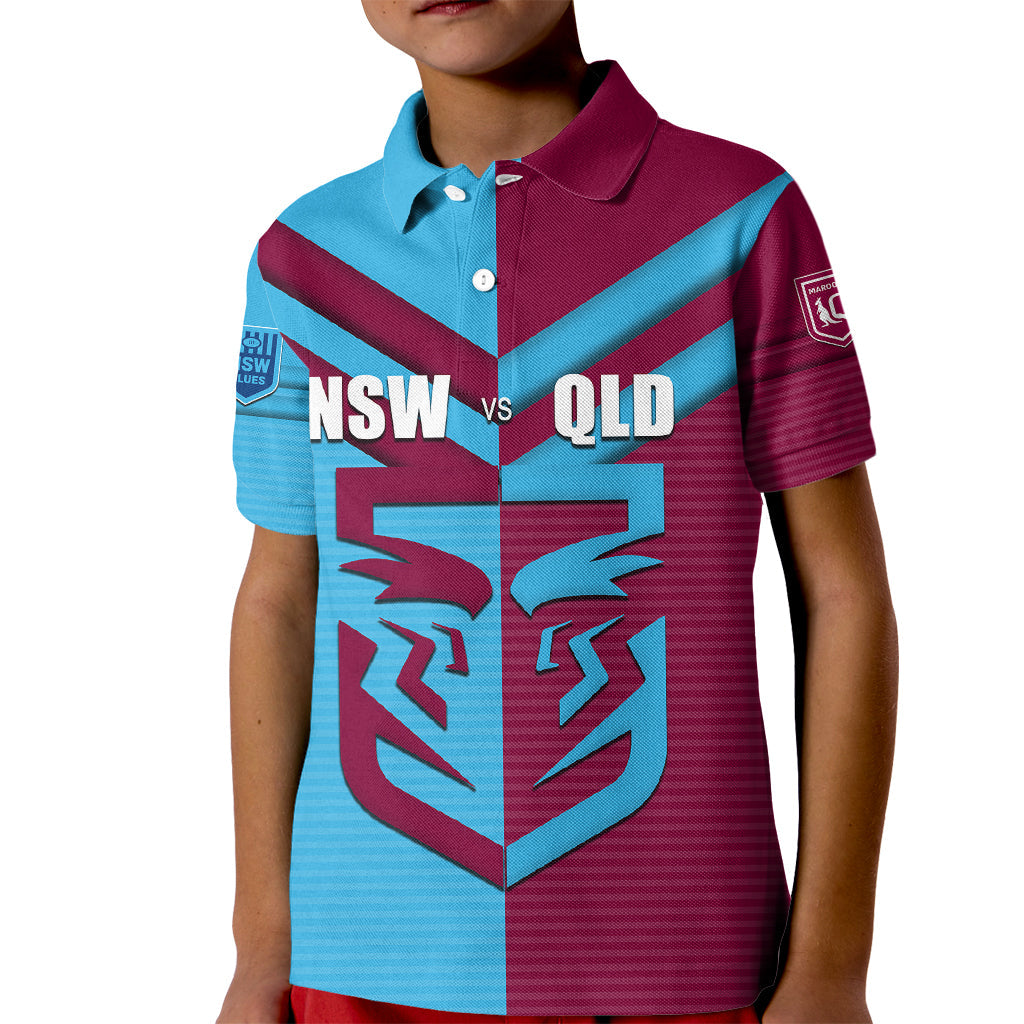 Custom NSW Blues Vs QLD Maroon Rugby Kid Polo Shirt - Vibe Hoodie Shop