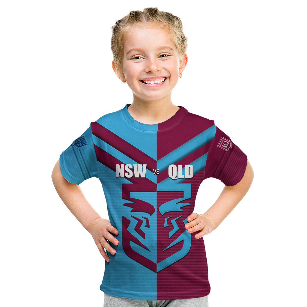 Custom NSW Blues Vs QLD Maroon Rugby Kid T Shirt - Vibe Hoodie Shop