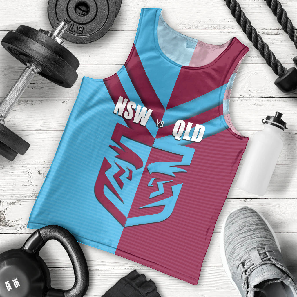 Custom NSW Blues Vs QLD Maroon Rugby Men Tank Top - Vibe Hoodie Shop