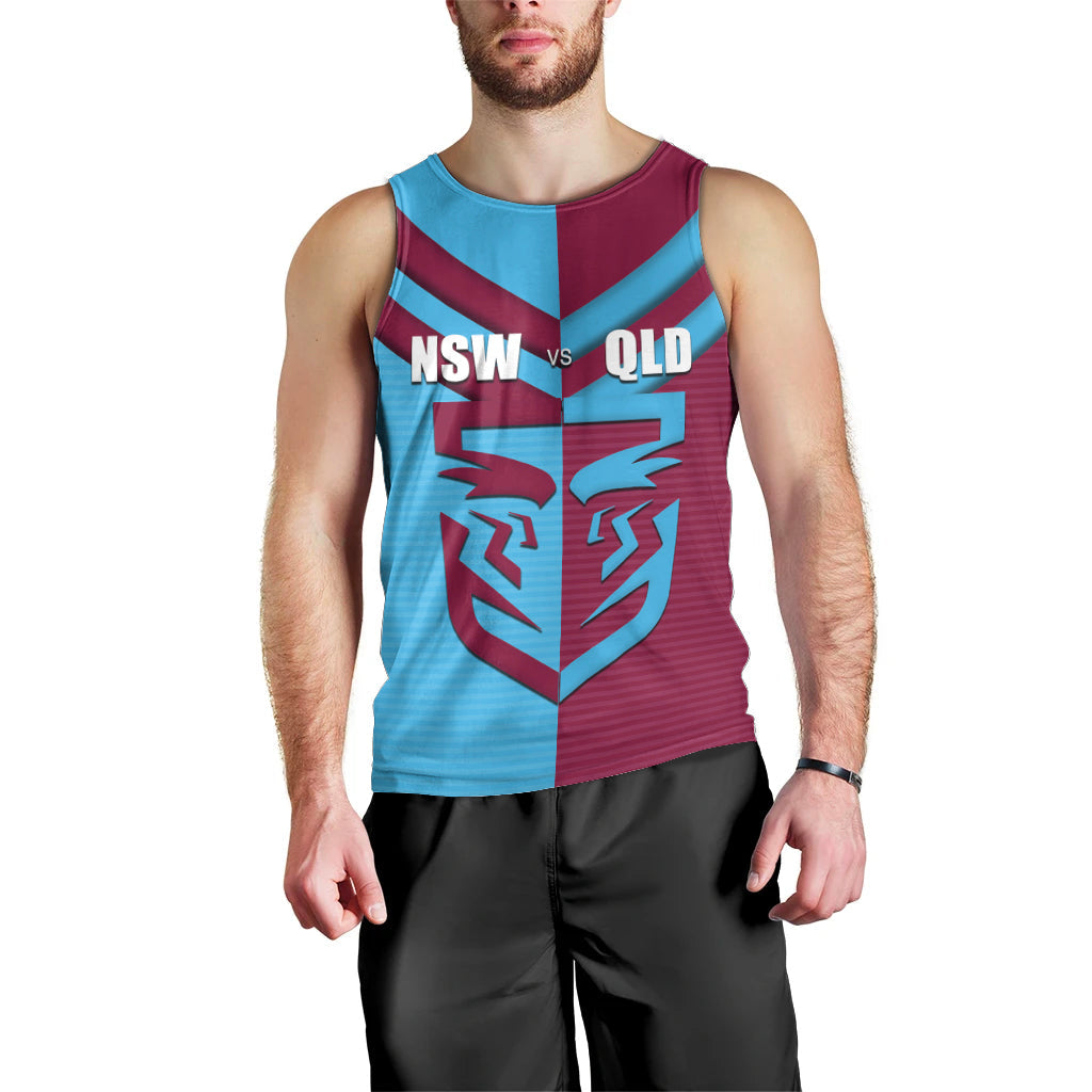 Custom NSW Blues Vs QLD Maroon Rugby Men Tank Top - Vibe Hoodie Shop