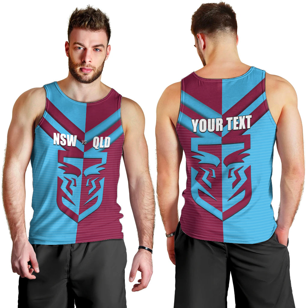Custom NSW Blues Vs QLD Maroon Rugby Men Tank Top - Vibe Hoodie Shop