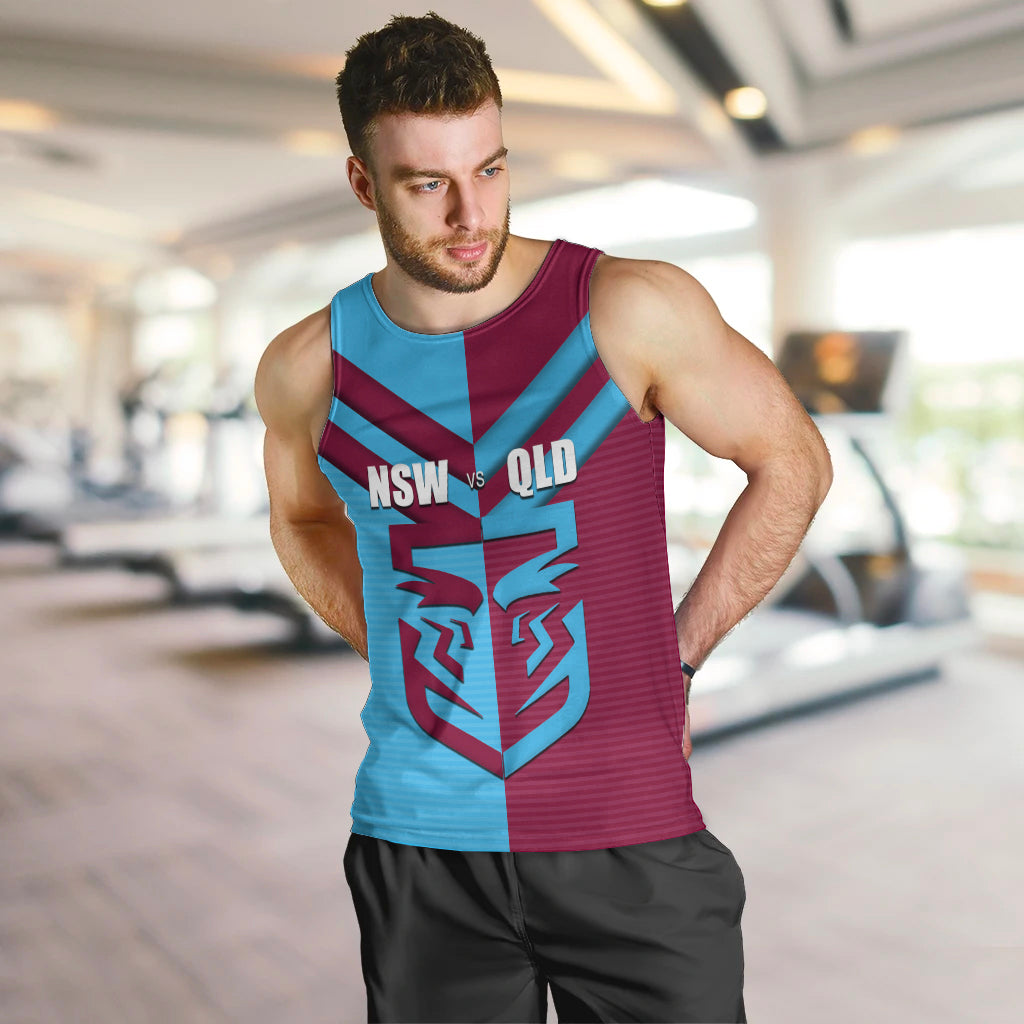 Custom NSW Blues Vs QLD Maroon Rugby Men Tank Top - Vibe Hoodie Shop