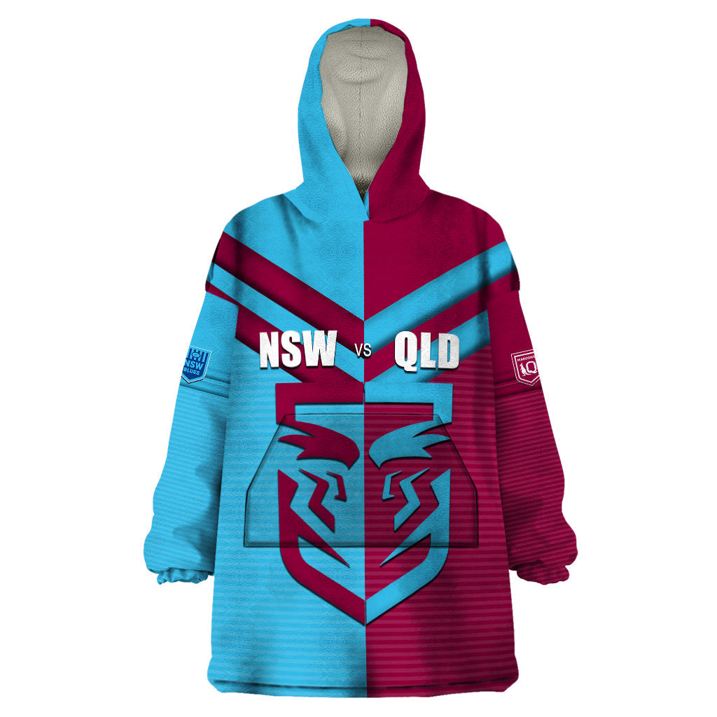 Custom NSW Blues Vs QLD Maroon Rugby Wearable Blanket Hoodie - Vibe Hoodie Shop