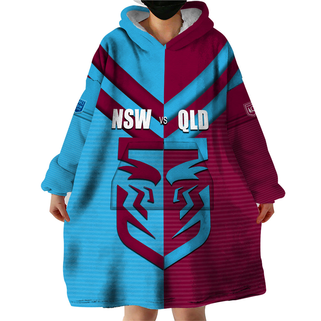 Custom NSW Blues Vs QLD Maroon Rugby Wearable Blanket Hoodie - Vibe Hoodie Shop