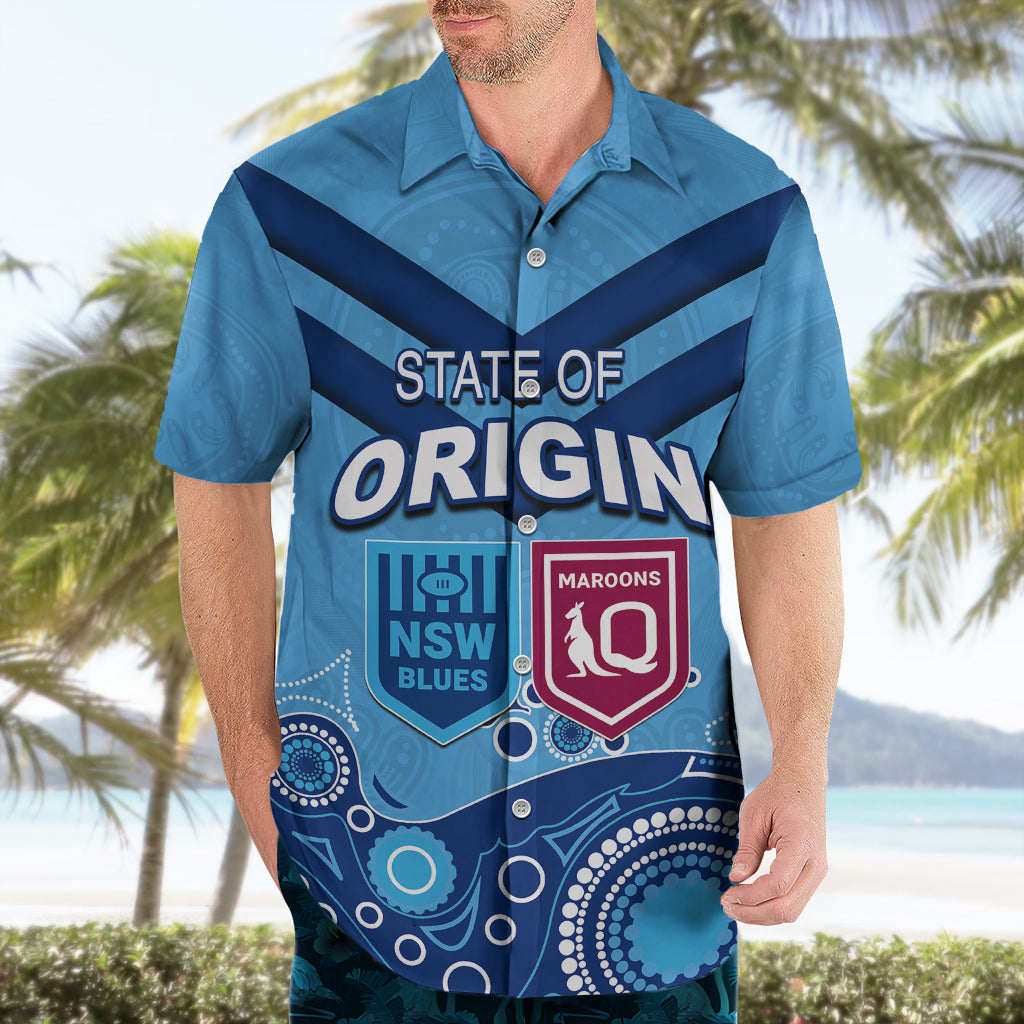 Custom State of Origin NSW Blues Vs QLD Maroon Rugby Hawaiian Shirt Blue Style - Vibe Hoodie Shop