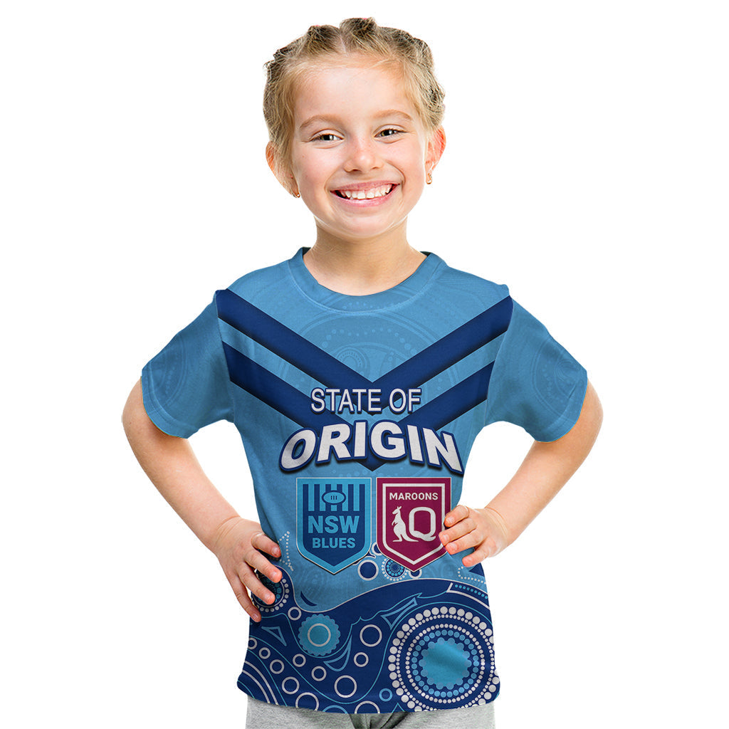 Custom State of Origin NSW Blues Vs QLD Maroon Rugby Kid T Shirt Blue Style - Vibe Hoodie Shop