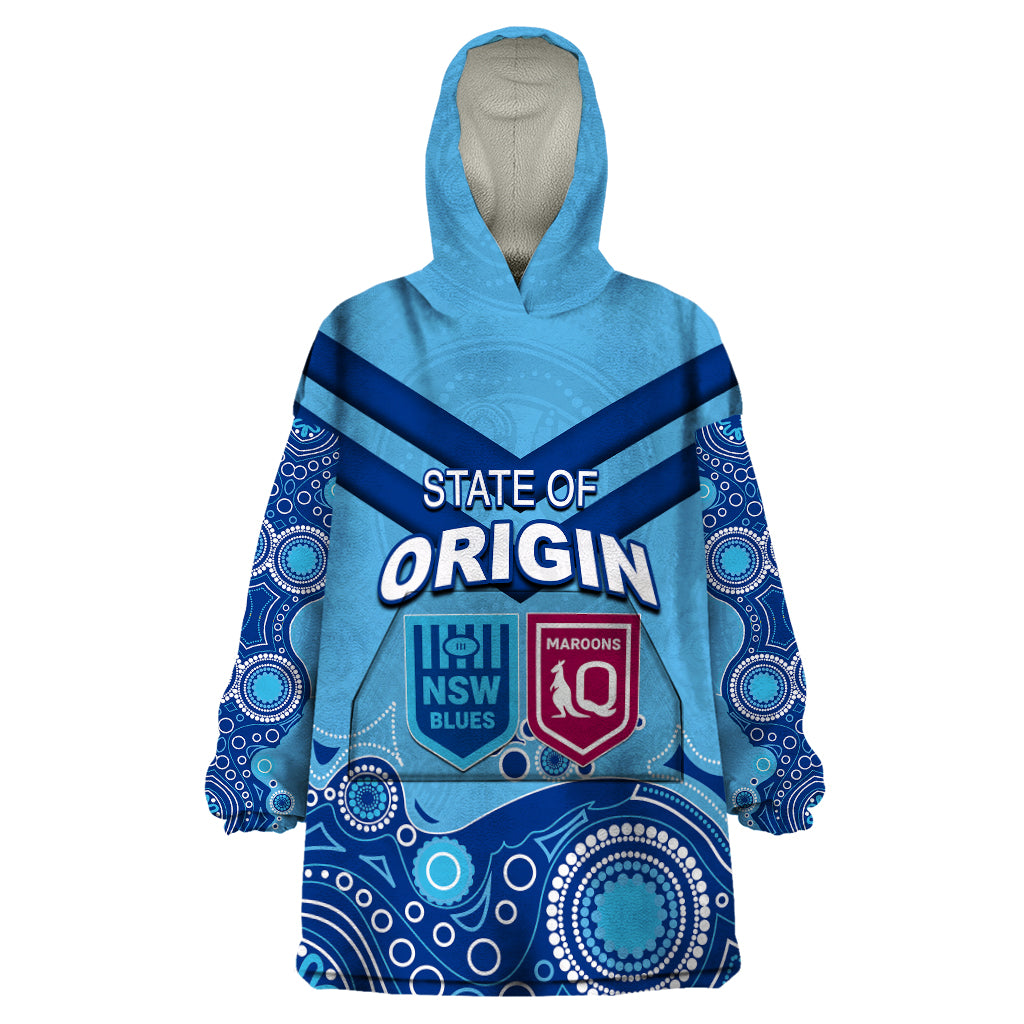 Custom State of Origin NSW Blues Vs QLD Maroon Rugby Wearable Blanket Hoodie Blue Style - Vibe Hoodie Shop