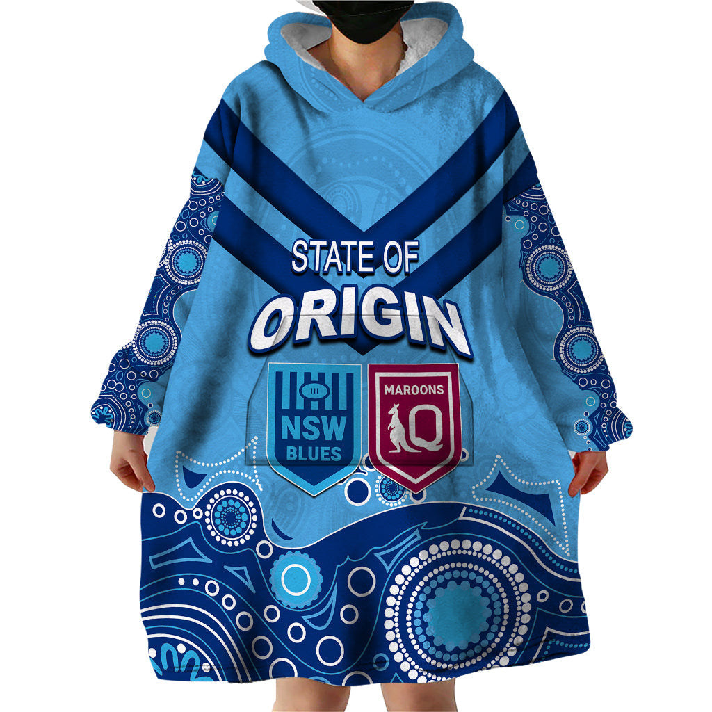 Custom State of Origin NSW Blues Vs QLD Maroon Rugby Wearable Blanket Hoodie Blue Style - Vibe Hoodie Shop