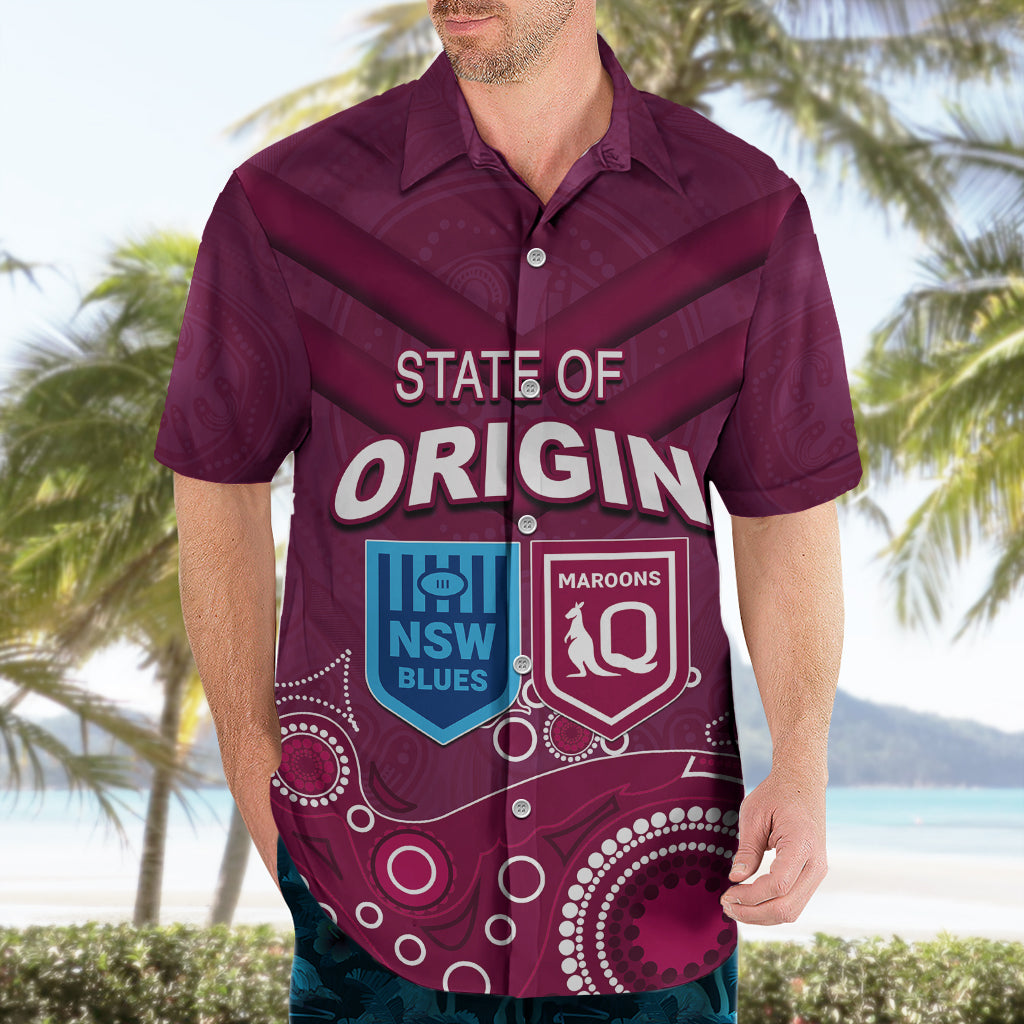 Custom State of Origin NSW Blues Vs QLD Maroon Rugby Hawaiian Shirt Maroon Style - Vibe Hoodie Shop