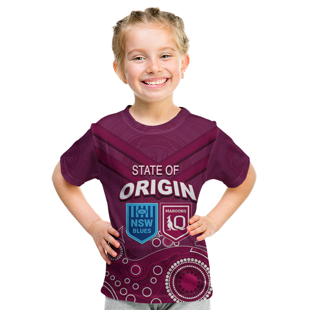 Custom State of Origin NSW Blues Vs QLD Maroon Rugby Kid T Shirt Maroon Style - Vibe Hoodie Shop