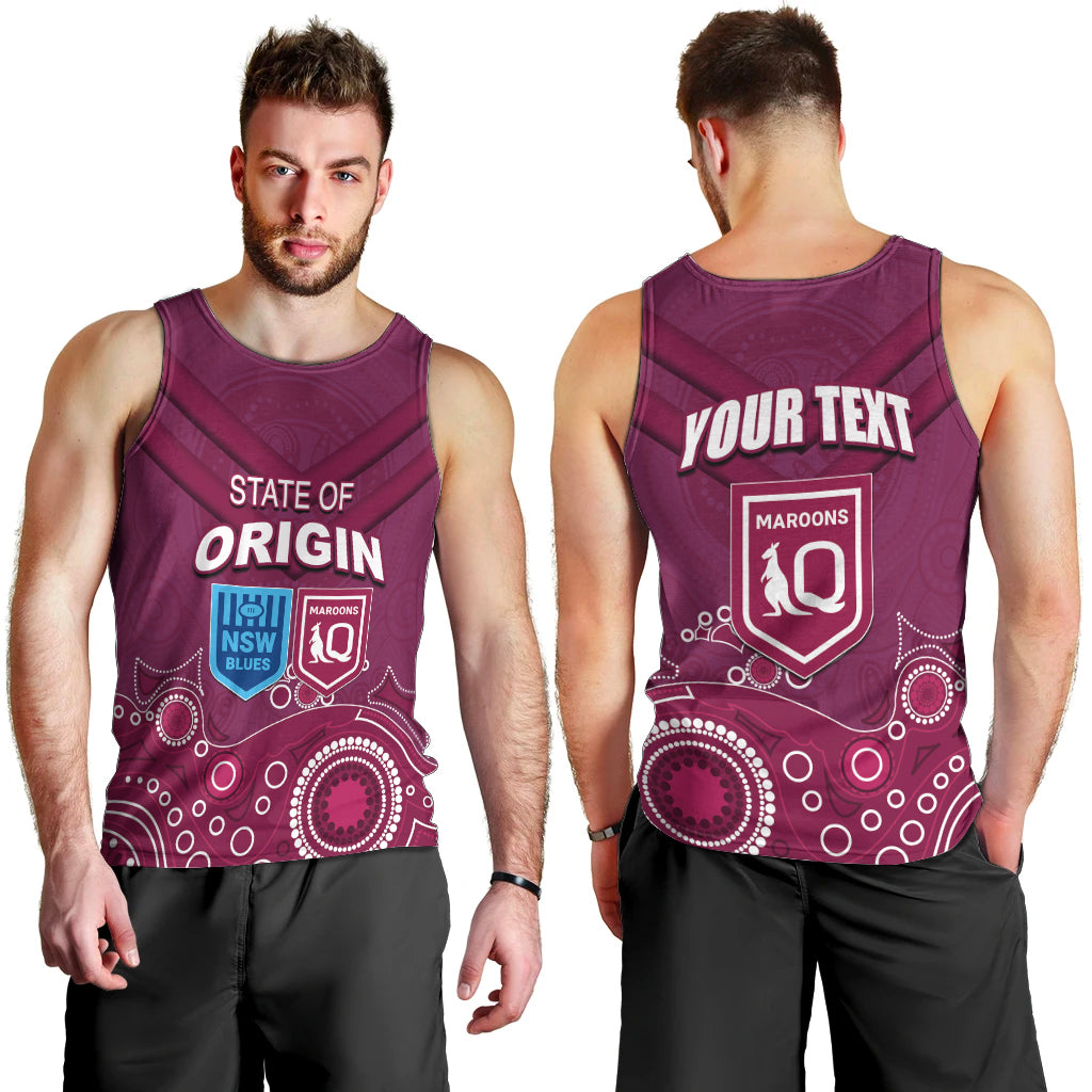 Custom State of Origin NSW Blues Vs QLD Maroon Rugby Men Tank Top Maroon Style - Vibe Hoodie Shop