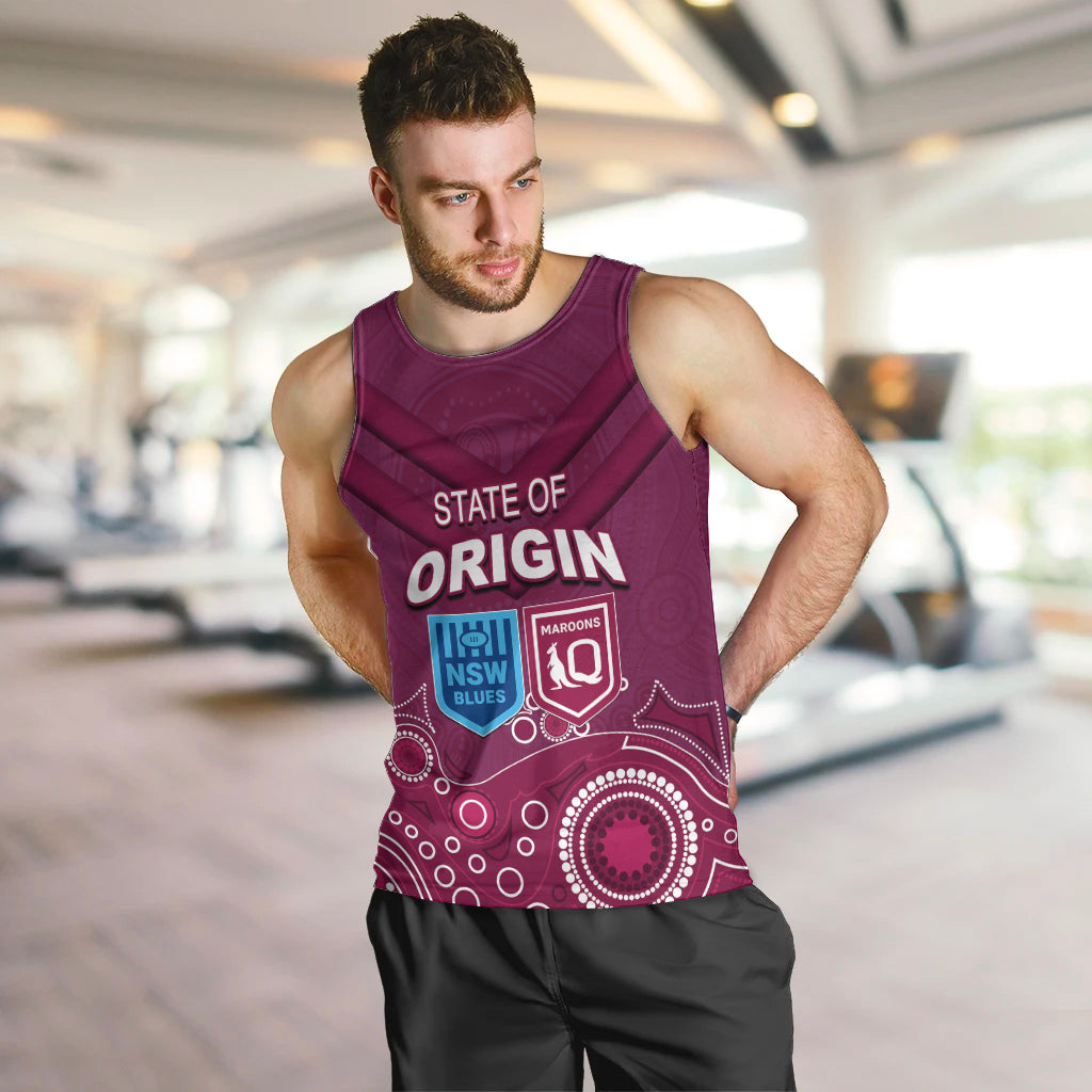 Custom State of Origin NSW Blues Vs QLD Maroon Rugby Men Tank Top Maroon Style - Vibe Hoodie Shop