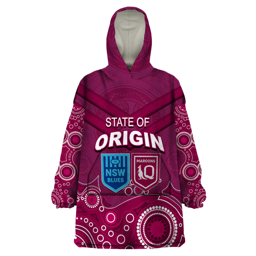 Custom State of Origin NSW Blues Vs QLD Maroon Rugby Wearable Blanket Hoodie Maroon Style - Vibe Hoodie Shop