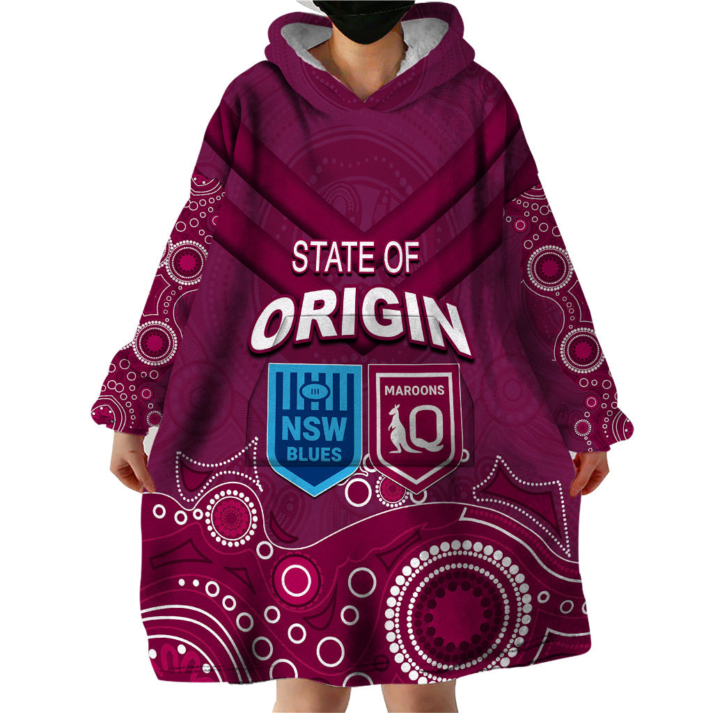 Custom State of Origin NSW Blues Vs QLD Maroon Rugby Wearable Blanket Hoodie Maroon Style - Vibe Hoodie Shop