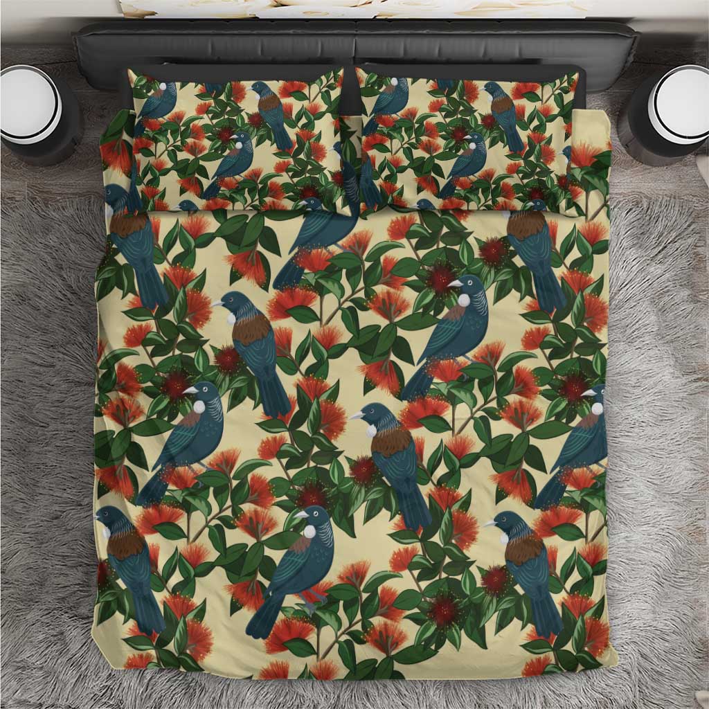 New Zealand Christmas Bedding Set Romantic Tui Birds on Pohutukawa - Ivory - Vibe Hoodie