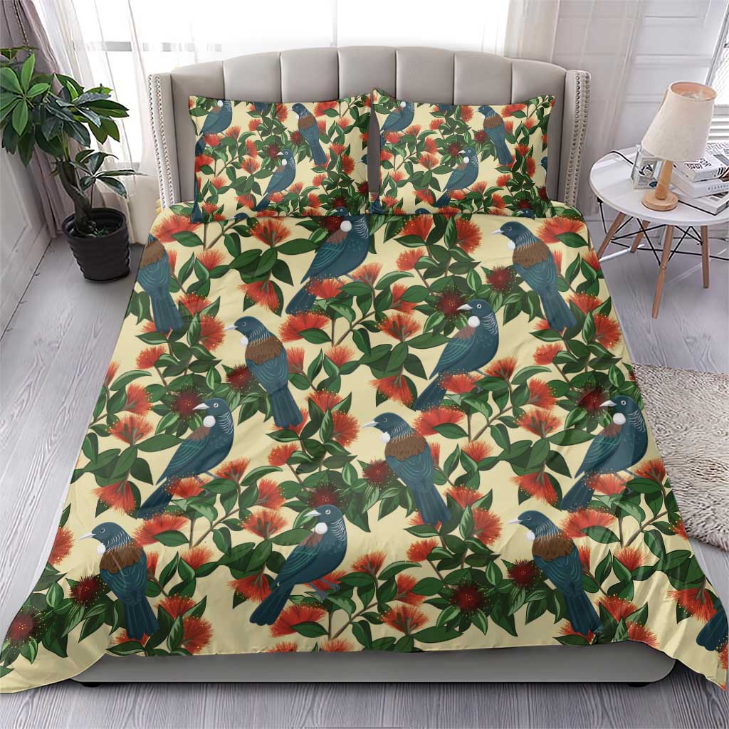 New Zealand Christmas Bedding Set Romantic Tui Birds on Pohutukawa - Ivory - Vibe Hoodie