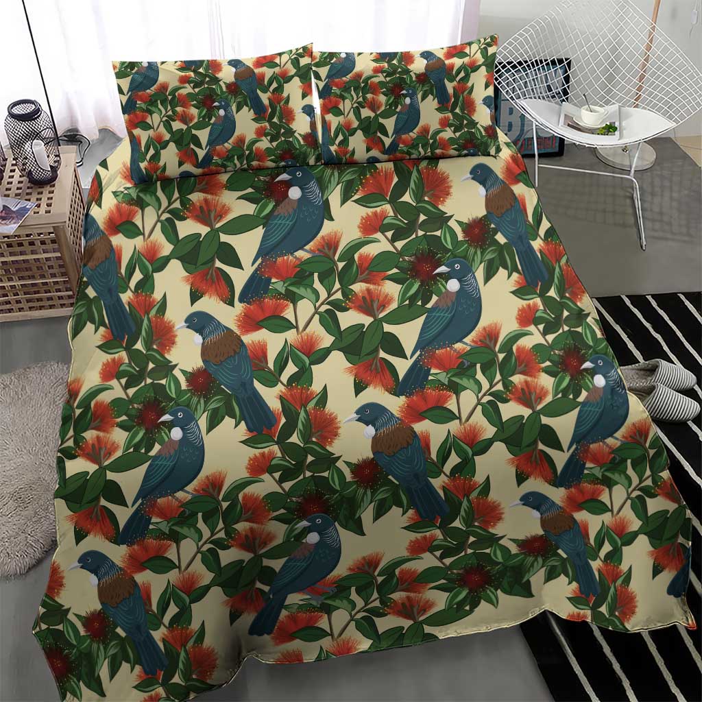 New Zealand Christmas Bedding Set Romantic Tui Birds on Pohutukawa - Ivory - Vibe Hoodie