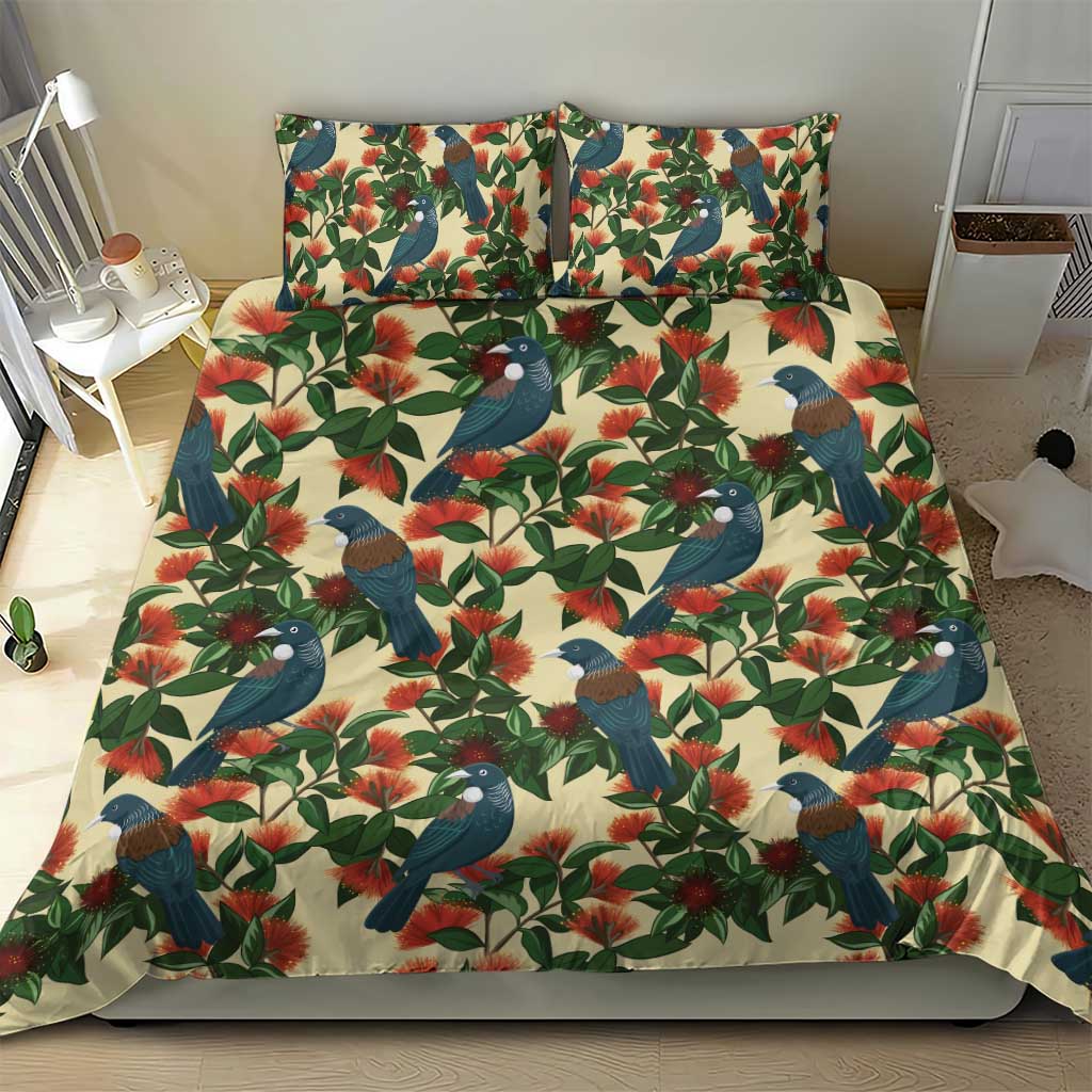 New Zealand Christmas Bedding Set Romantic Tui Birds on Pohutukawa - Ivory - Vibe Hoodie