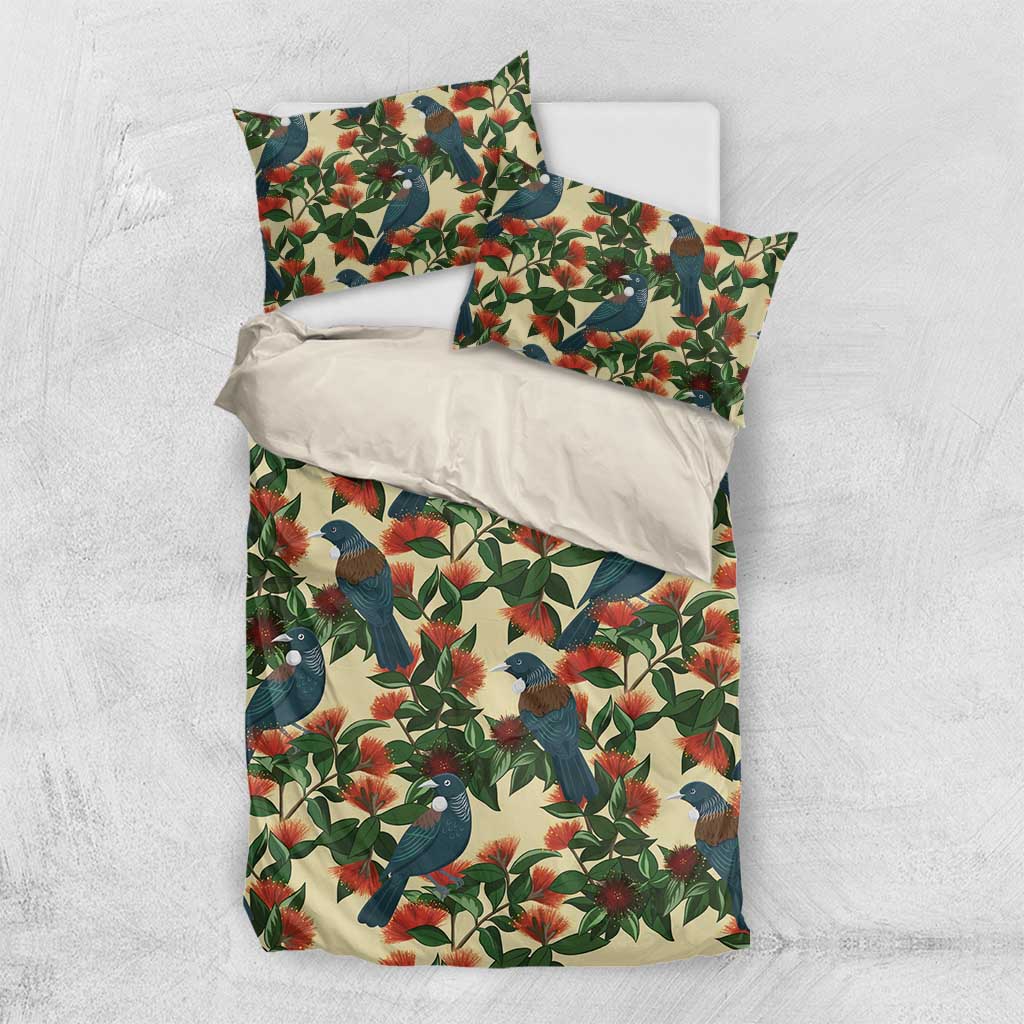 New Zealand Christmas Bedding Set Romantic Tui Birds on Pohutukawa - Ivory - Vibe Hoodie