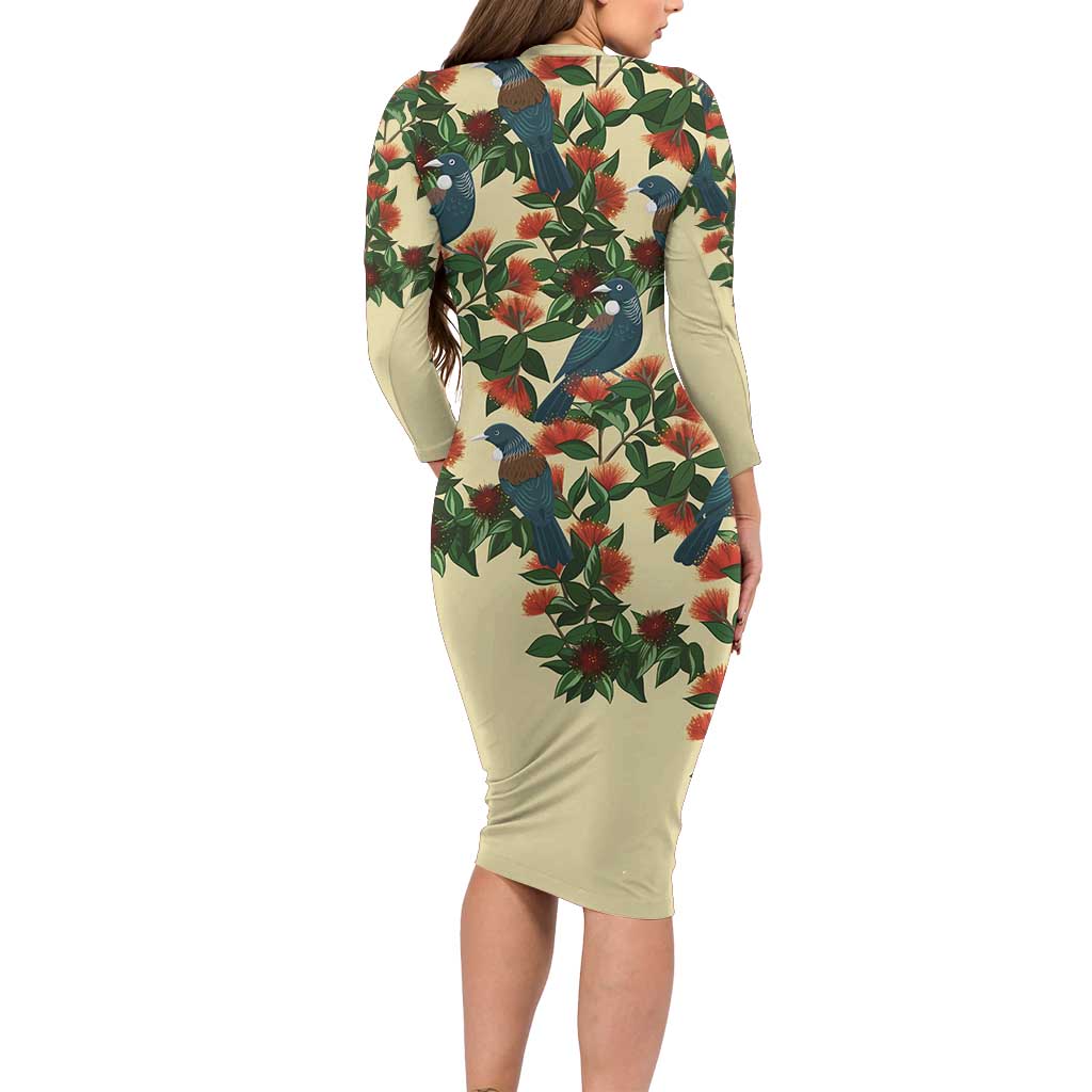 New Zealand Christmas Family Matching Long Sleeve Bodycon Dress and Hawaiian Shirt Romantic Tui Birds on Pohutukawa - Ivory - Vibe Hoodie