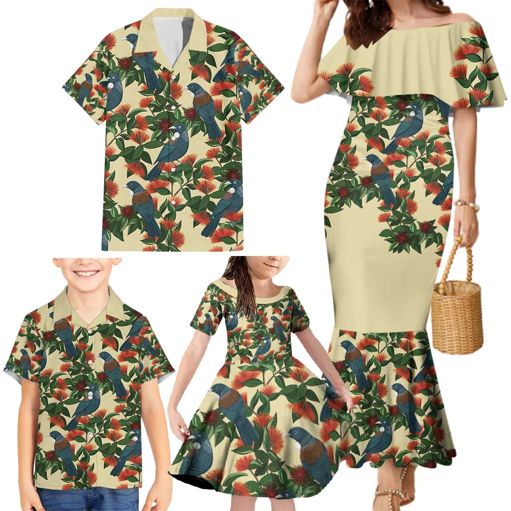New Zealand Christmas Family Matching Mermaid Dress and Hawaiian Shirt Romantic Tui Birds on Pohutukawa - Ivory - Vibe Hoodie