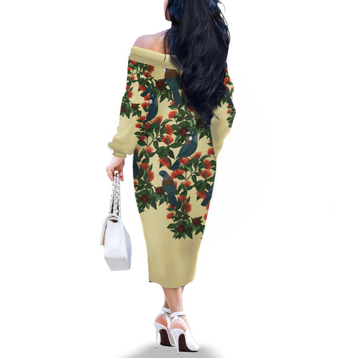 New Zealand Christmas Family Matching Off The Shoulder Long Sleeve Dress and Hawaiian Shirt Romantic Tui Birds on Pohutukawa - Ivory - Vibe Hoodie