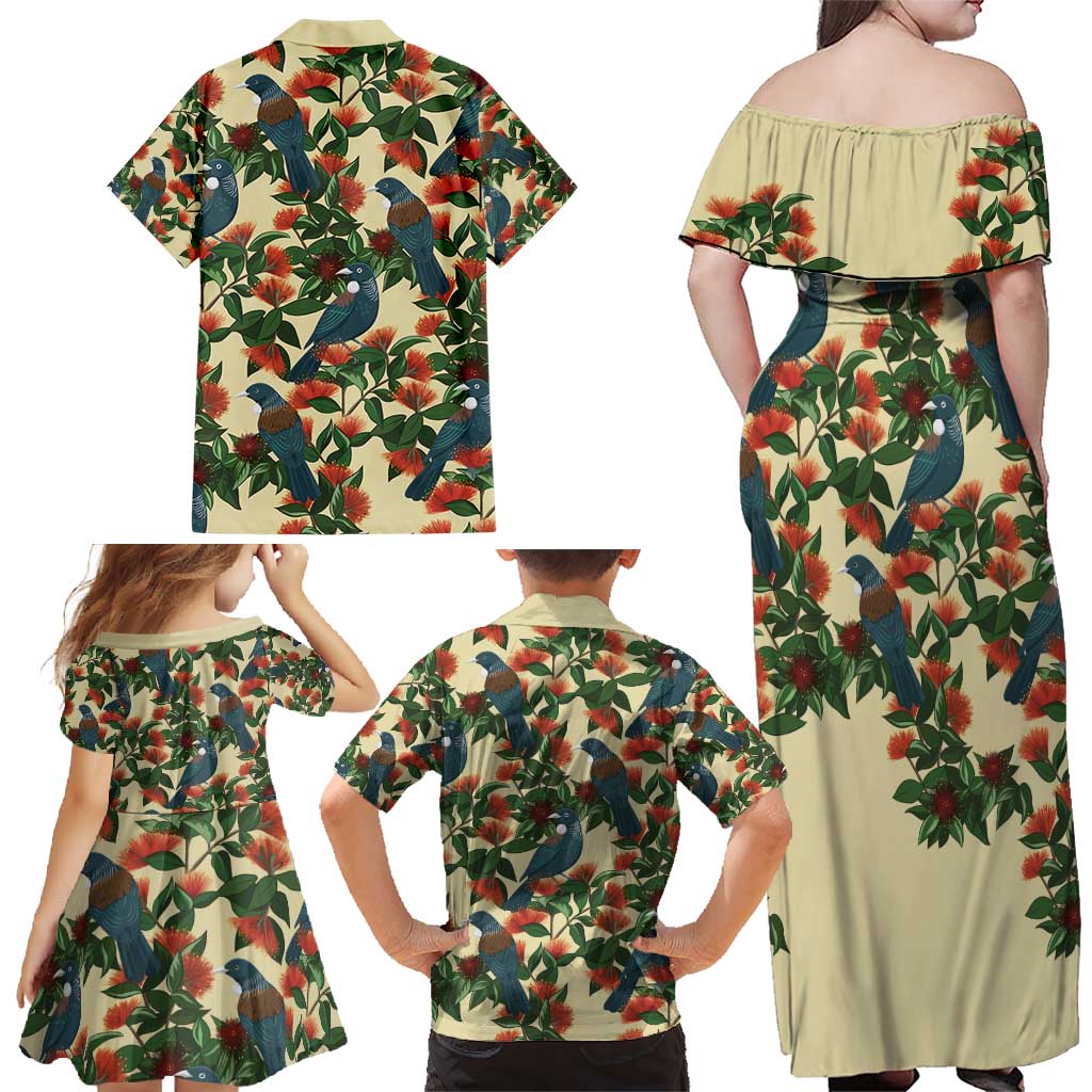 New Zealand Christmas Family Matching Off Shoulder Maxi Dress and Hawaiian Shirt Romantic Tui Birds on Pohutukawa - Ivory - Vibe Hoodie
