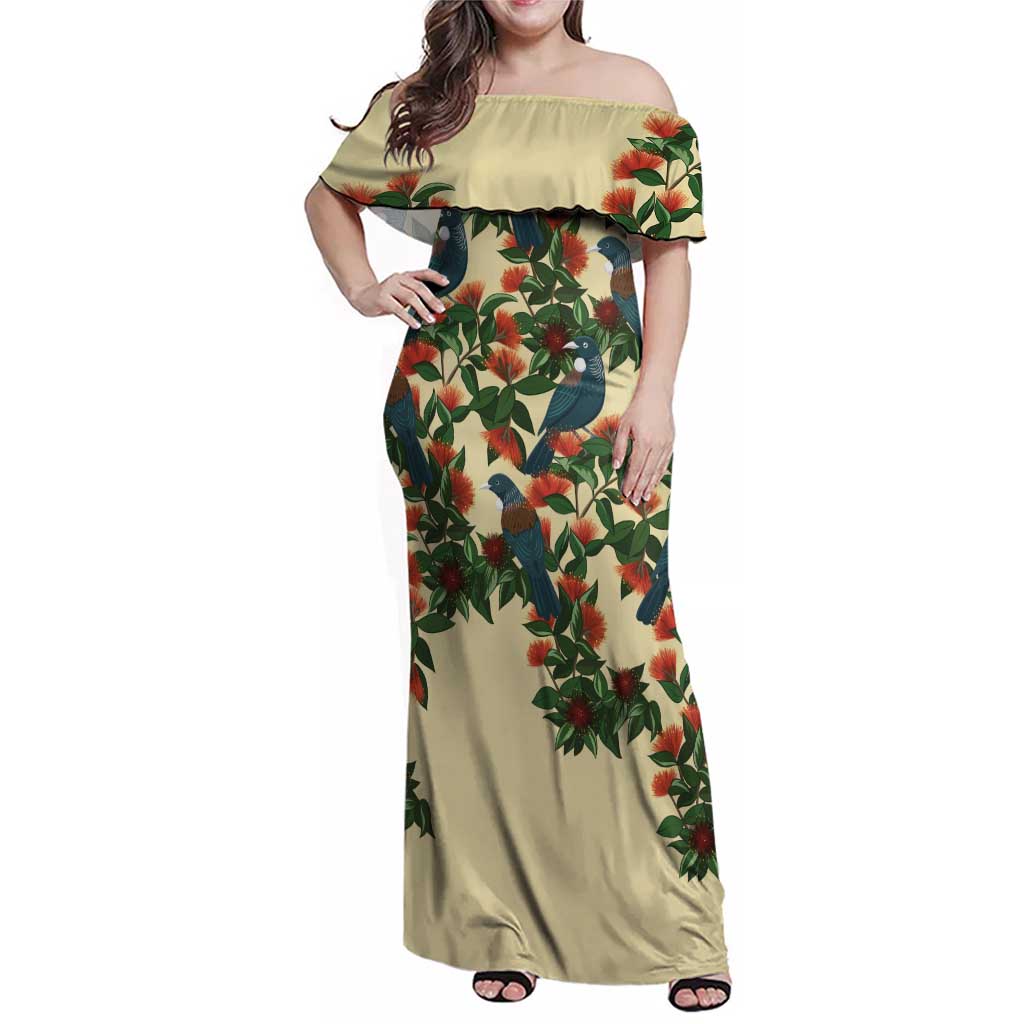 New Zealand Christmas Family Matching Off Shoulder Maxi Dress and Hawaiian Shirt Romantic Tui Birds on Pohutukawa - Ivory - Vibe Hoodie