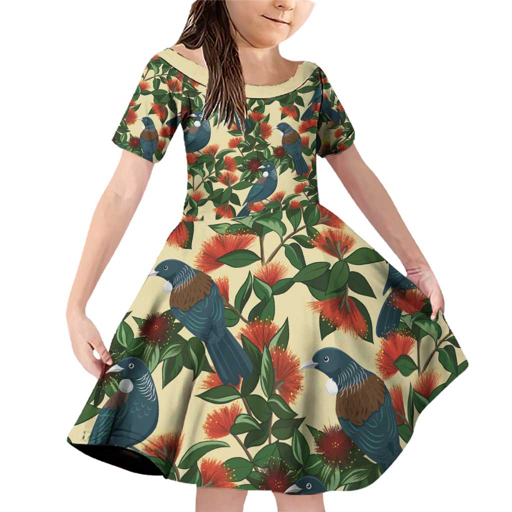 New Zealand Christmas Family Matching Off Shoulder Short Dress and Hawaiian Shirt Romantic Tui Birds on Pohutukawa - Ivory - Vibe Hoodie